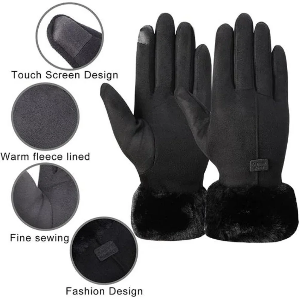 Winter Warm Touchscreen Glove Windproof Elastic Texting Black Gloves Women